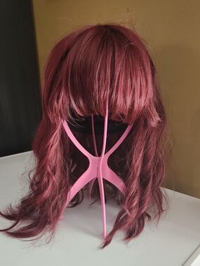 Women's Burgundy Wavy Wig with Bangs